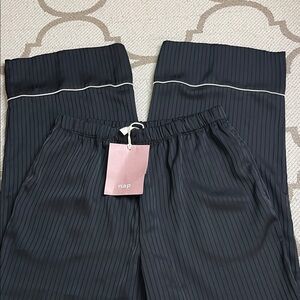 NAP black satin pinstripe wide leg pull on pants, loungewear, size medium